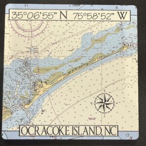 Ocracoke Nautical Map Coaster Set of 4 - Wood